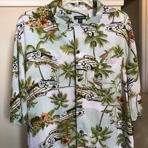 Hawaiian Shirt Cars Palm Trees Vacation Size Large